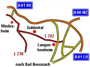 Karte der Umgebung von Guldental