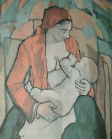 Gemälde mit einer stillenden Frau